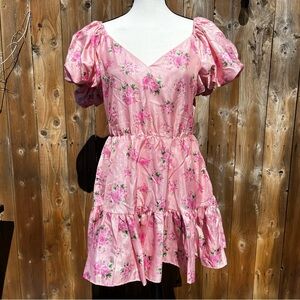 LoveShackFancy Springtime Pink Floral Puff Sleeve Dress